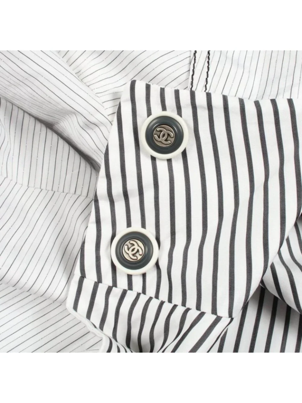Chanel Soutien Collar Coat CC Logo Button Stripe Reversible